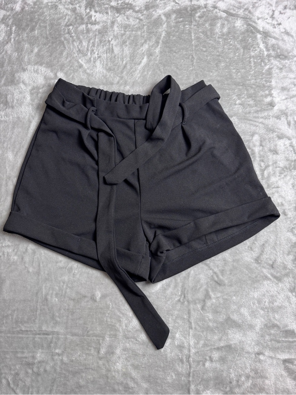 iris Black High-Waist Tie-Belt Cuffed Shorts